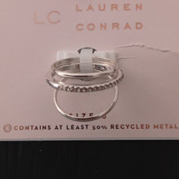 LC LAUREN CONRAD 3pc SET Silver & Clear Crystal Channel Set/Smooth SZ 6 Rings - Picture 1 of 1